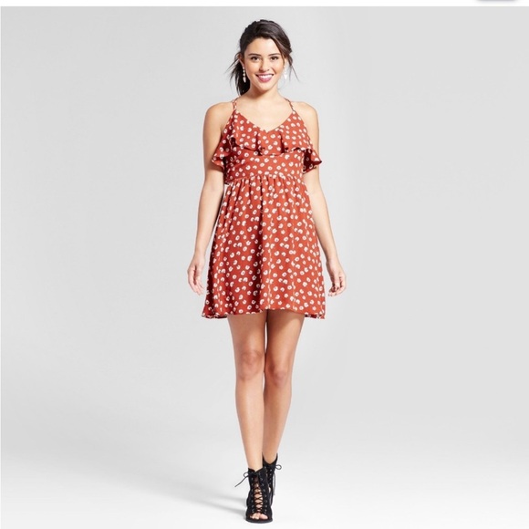 Xhilaration Rust Red Floral Ruffle Sleeveless Mini Dress Size Medium - Picture 1 of 8